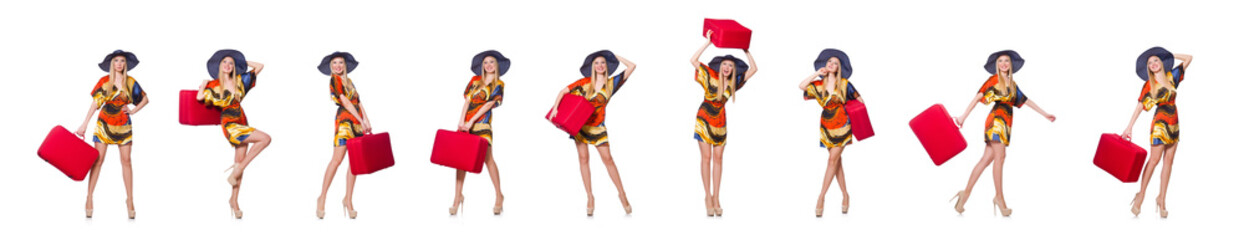 Woman ready for summer holiday isolated on white