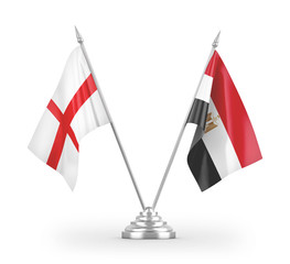 Egypt and England table flags isolated on white 3D rendering