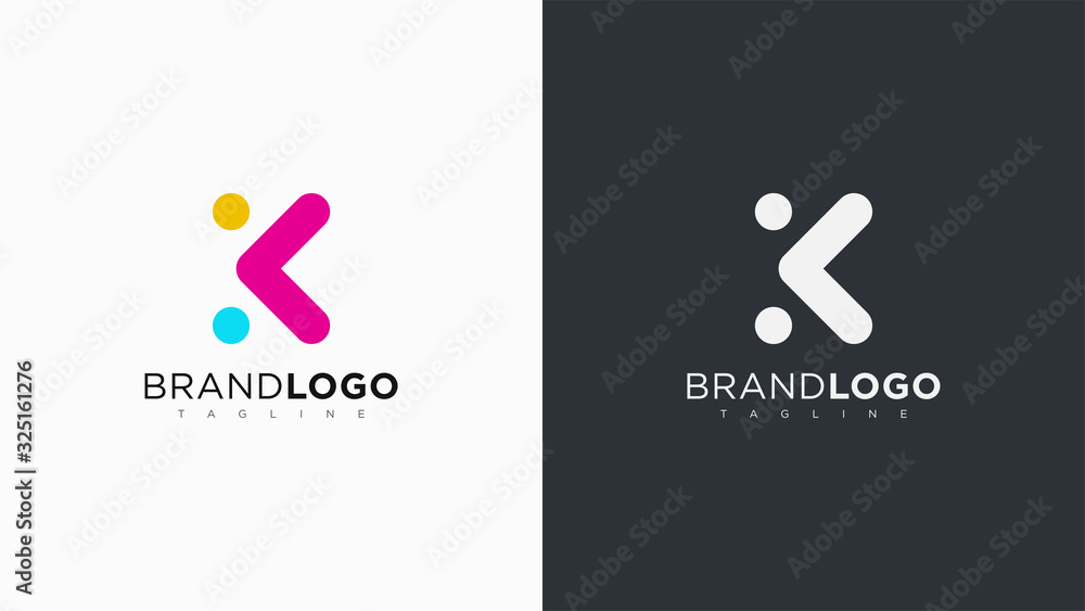 Poster abstract letter k logo rounded line with dots. flat vector logo design template element.