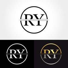 Abstract Letter RY Logo Design Vector Template. Creative Gold and Silver Colors RY Letter Logo Design