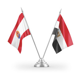 Egypt and French Polynesia table flags isolated on white 3D rendering