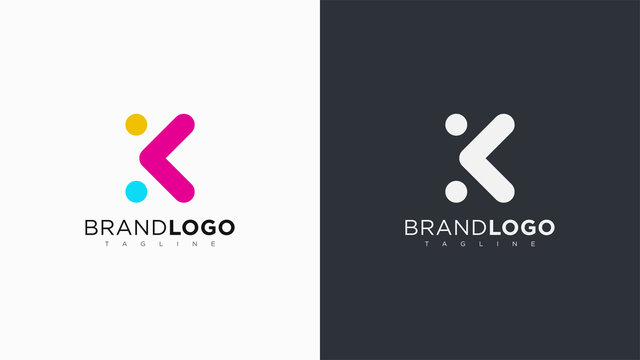 Abstract Letter K Logo Rounded Line with Dots. Flat Vector Logo Design Template Element.