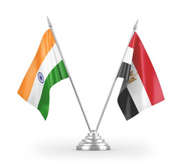 Egypt and India table flags isolated on white 3D rendering