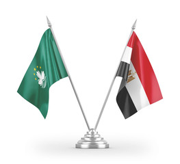 Egypt and Macau table flags isolated on white 3D rendering