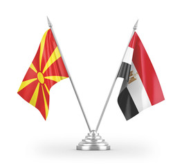 Egypt and North Macedonia table flags isolated on white 3D rendering