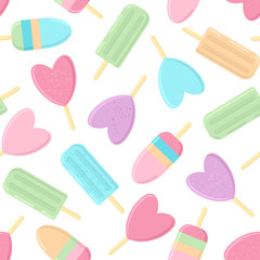 Frozen sweets. Seamless vector pattern with ice cream and popsicles.