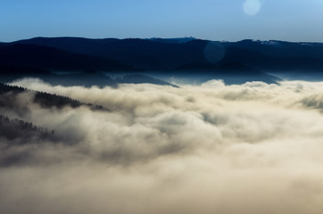the mist of the mountains the rays of the sun