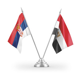 Egypt and Serbia table flags isolated on white 3D rendering