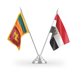 Egypt and Sri Lanka table flags isolated on white 3D rendering