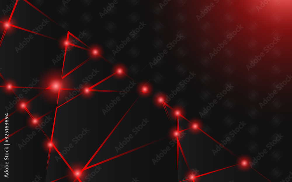 Poster abstract futuristic background black polygon vector design with red light line. dark triangle compos