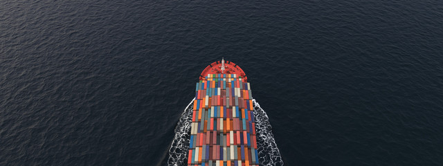 3D Illustration of a container ship. International transportation 