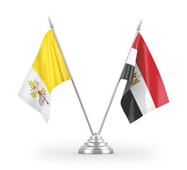 Egypt and Vatican table flags isolated on white 3D rendering