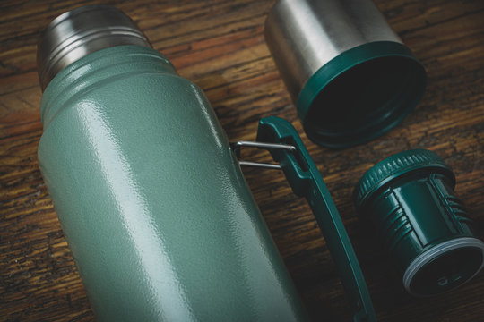 Detail of thermos parts for hot water, coffee, tea or mate
