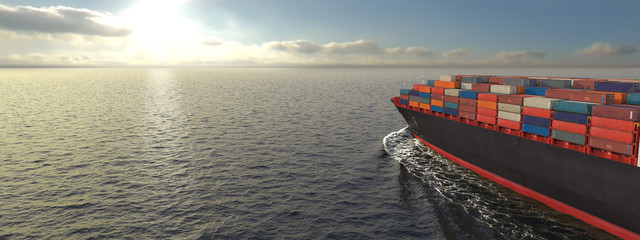 3D Illustration of a container ship. International transportation 