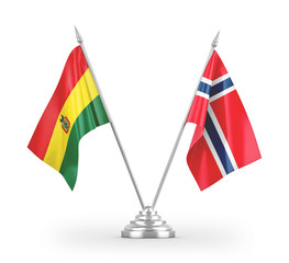 Norway and Bolivia table flags isolated on white 3D rendering