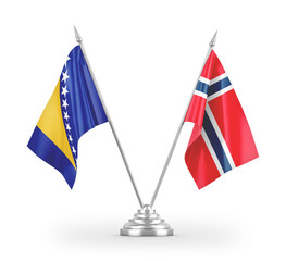 Norway and Bosnia and Herzegovina table flags isolated on white 3D rendering