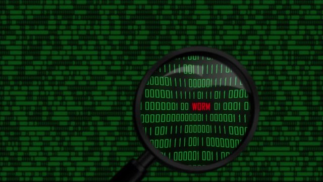 Magnifying glasses finding Worm word on computer