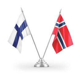 Norway and Finland table flags isolated on white 3D rendering