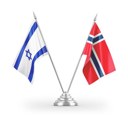 Norway and Israel table flags isolated on white 3D rendering