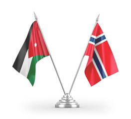 Norway and Jordan table flags isolated on white 3D rendering