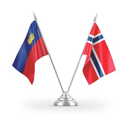 Norway and Liechtenstein table flags isolated on white 3D rendering