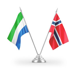 Norway and Sierra Leone table flags isolated on white 3D rendering