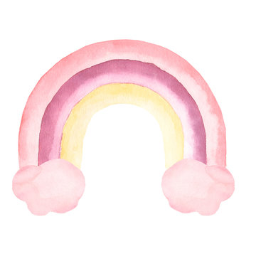 watercolor pink pastel rainbow isolated on white background. Boho