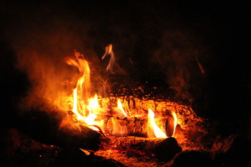  fire and firewood in the dark