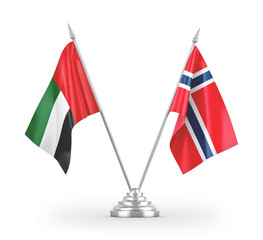 Norway and United Arab Emirates table flags isolated on white 3D rendering