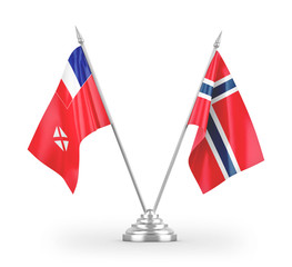 Norway and Wallis and Futuna table flags isolated on white 3D rendering