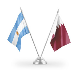 Qatar and Argentina table flags isolated on white 3D rendering
