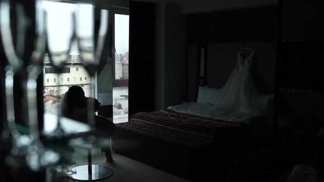 shadow of a girl on a window background