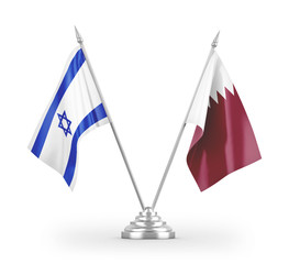 Qatar and Israel table flags isolated on white 3D rendering