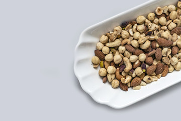 roasted hazelnuts, almonds and cashews in the same dish,