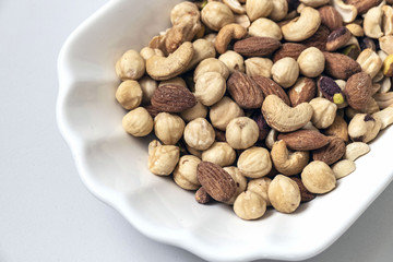 roasted hazelnuts, almonds and cashews in the same dish,