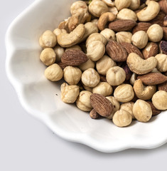 roasted hazelnuts, almonds and cashews in the same dish,