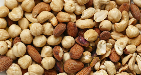 roasted hazelnuts, almonds and cashews in the same dish,