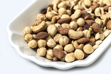 roasted hazelnuts, almonds and cashews in the same dish,