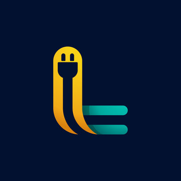 L letter logo with plug cable inside.