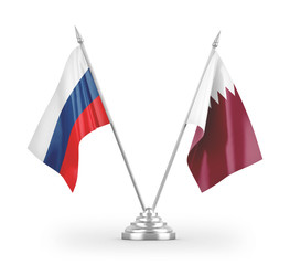 Qatar and Russia table flags isolated on white 3D rendering