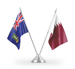 Qatar and Virgin Islands British table flags isolated on white 3D rendering