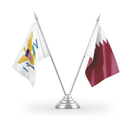 Qatar and Virgin Islands United States table flags isolated on white 3D rendering