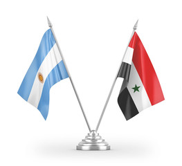 Syria and Argentina table flags isolated on white 3D rendering