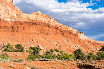 Fototapeta premium Capitol Reef scenery at sunset, views along the scenic drive following the Waterpocket Fold