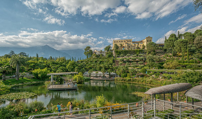 Fototapeta premium The Botanic Gardens of Trauttmansdorff Castle, Merano, south tyrol, Italy, offer many attractions with botanical species and varieties of plants