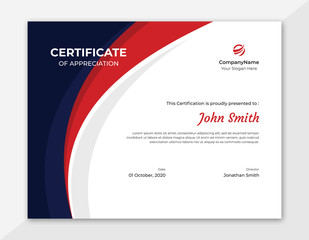 Dark blue & red waves certificate template