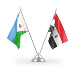 Syria and Djibouti table flags isolated on white 3D rendering