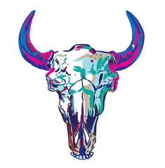 Crâne d& 39 un bison. Imprimé multicolore élégant avec un fond abstrait.