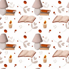 Open Books Reading Seamless Pattern Background. Colorful seamless background of hand drawn books covers illustration. Great for fabric, textile, wrapping paper, scrapbooking.