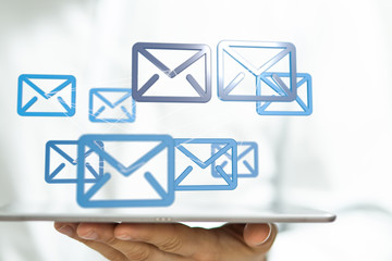 Hand with an email icon 3d